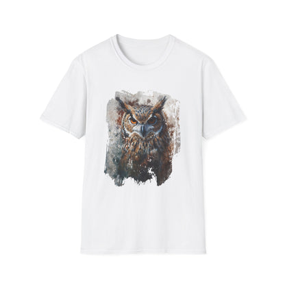 Unisex Softstyle T-Shirt- Enchanting Watercolor Owl Illustration - White / XS - T-Shirt