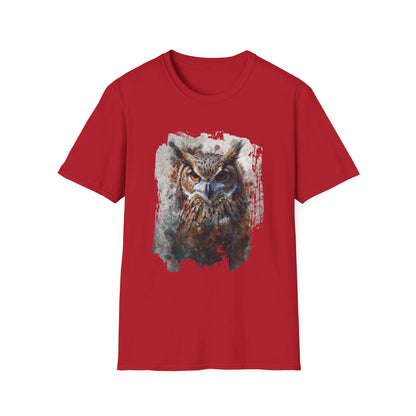 Unisex Softstyle T-Shirt- Enchanting Watercolor Owl Illustration - Cherry Red / S - T-Shirt
