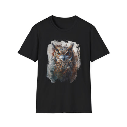 Unisex Softstyle T-Shirt- Enchanting Watercolor Owl Illustration - Black / XS - T-Shirt
