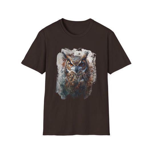 Unisex Softstyle T-Shirt- Enchanting Watercolor Owl Illustration - Dark Chocolate / S - T-Shirt