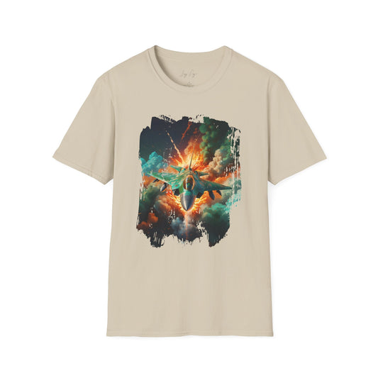 Unisex Softstyle T-Shirt- Fighter Jet Graphic Tee - Sand / S - T-Shirt