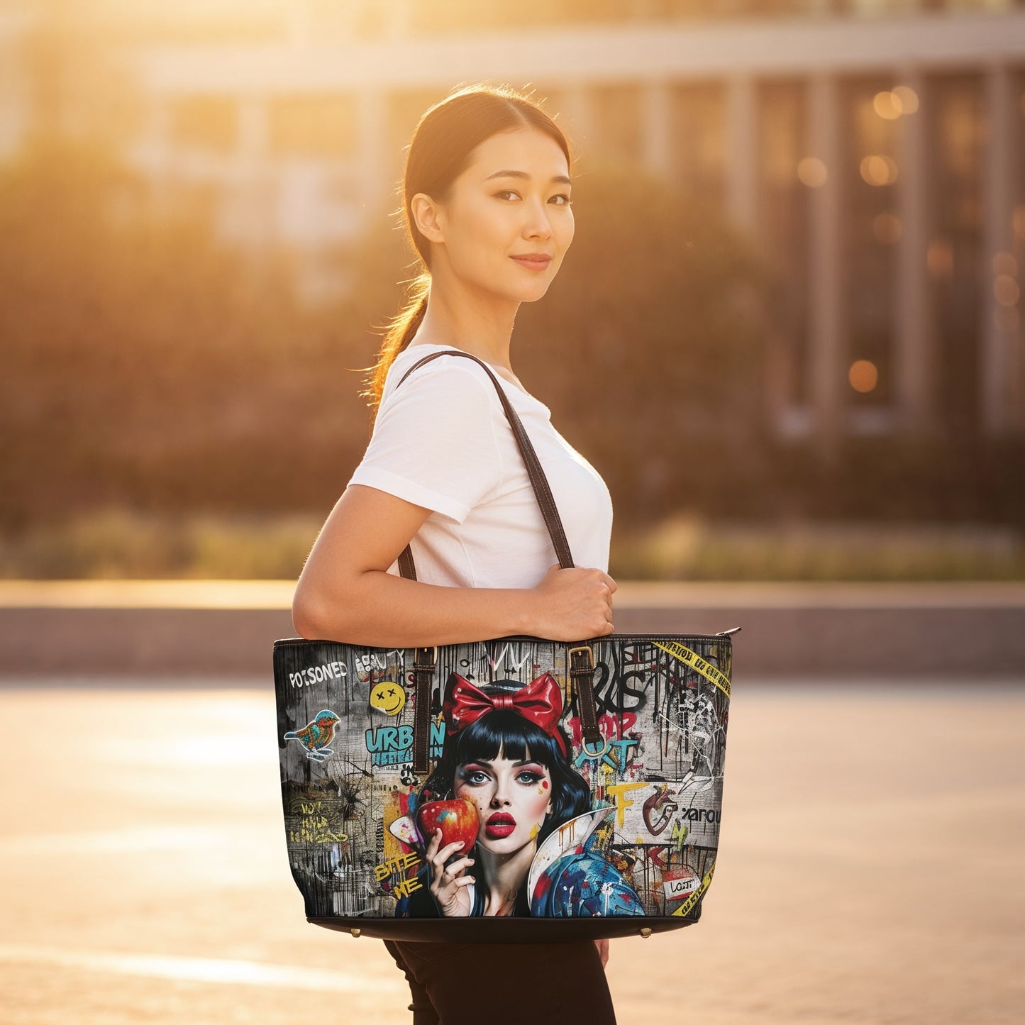 Urban Pop Art PU Shoulder Bag — Graffiti Snow White Illustration