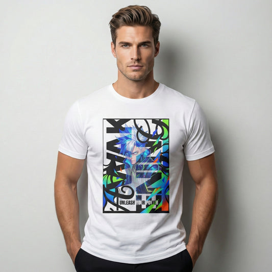 Abstract Neon Graffiti Anime Portrait T-Shirt — Colorful Street Art Design