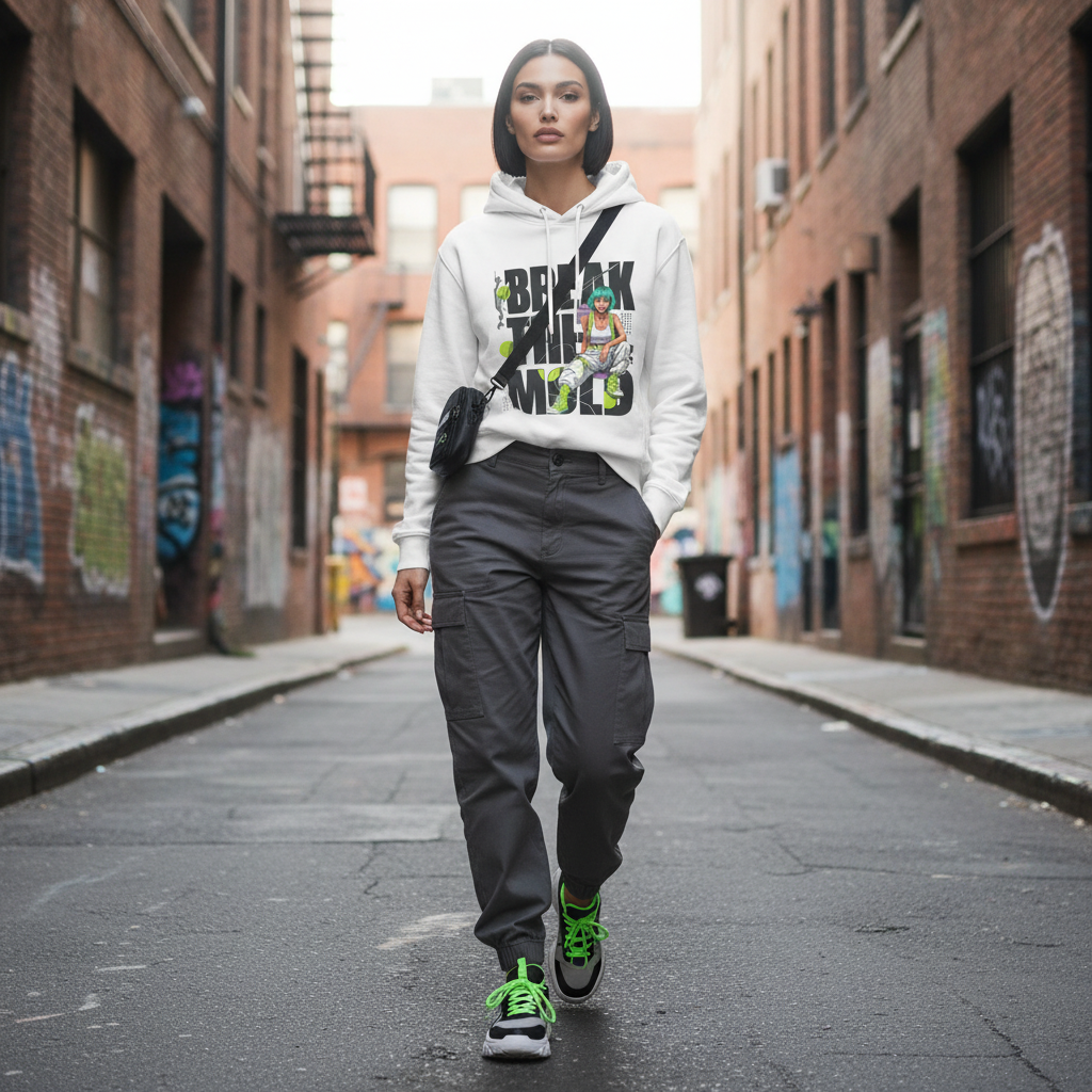 Break The Mold Hoodie | Bold Typography, Neon Accent by Printify