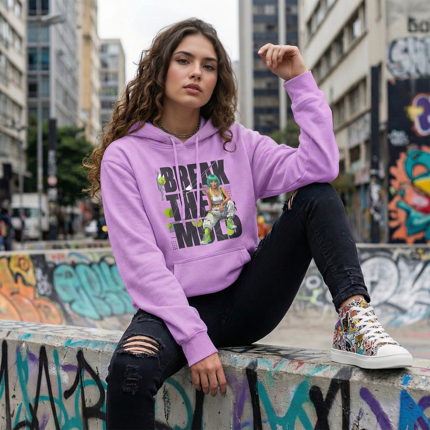 Break The Mold Hoodie | Bold Typography, Neon Accent by Printify