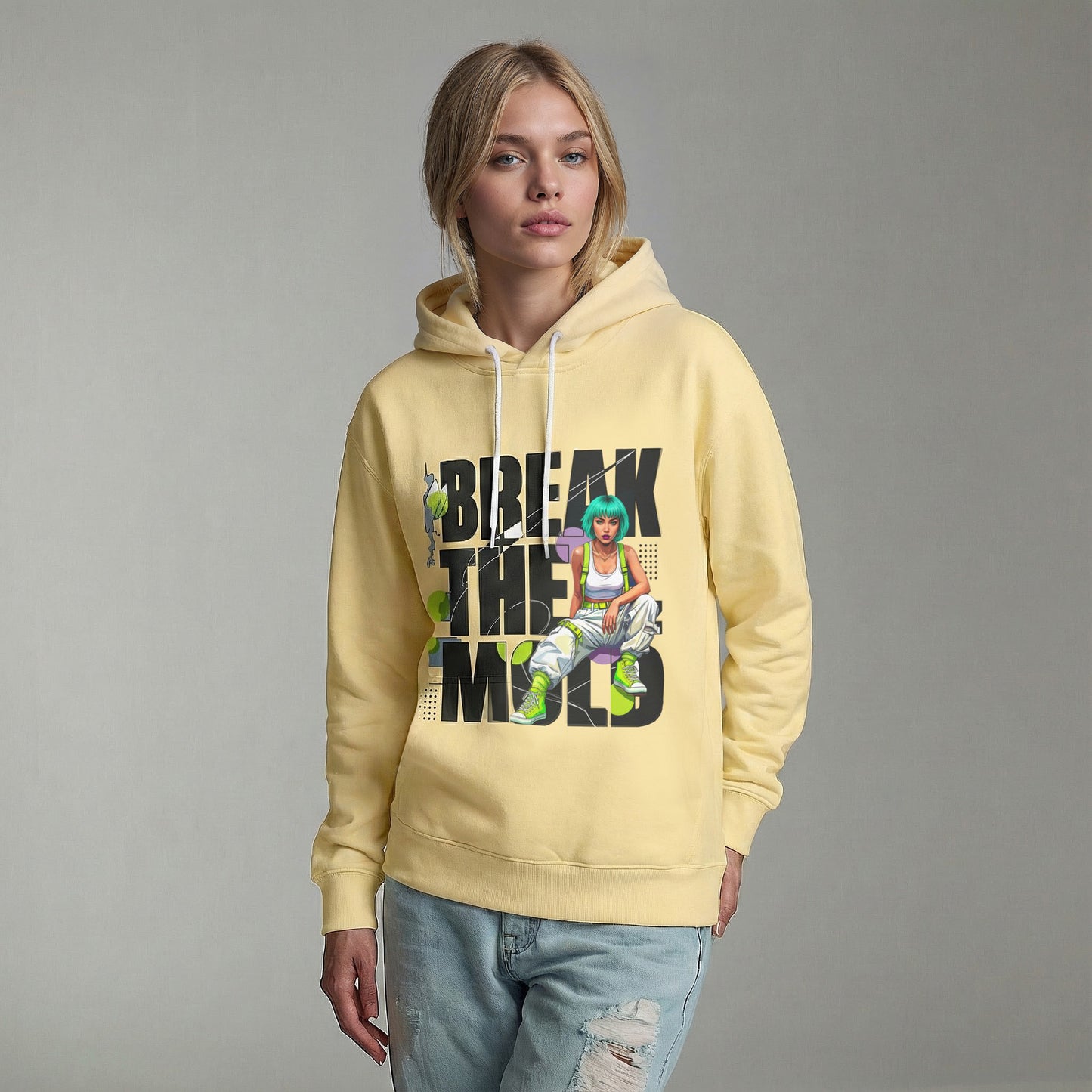 Break The Mold Hoodie | Bold Typography, Neon Accent by Printify
