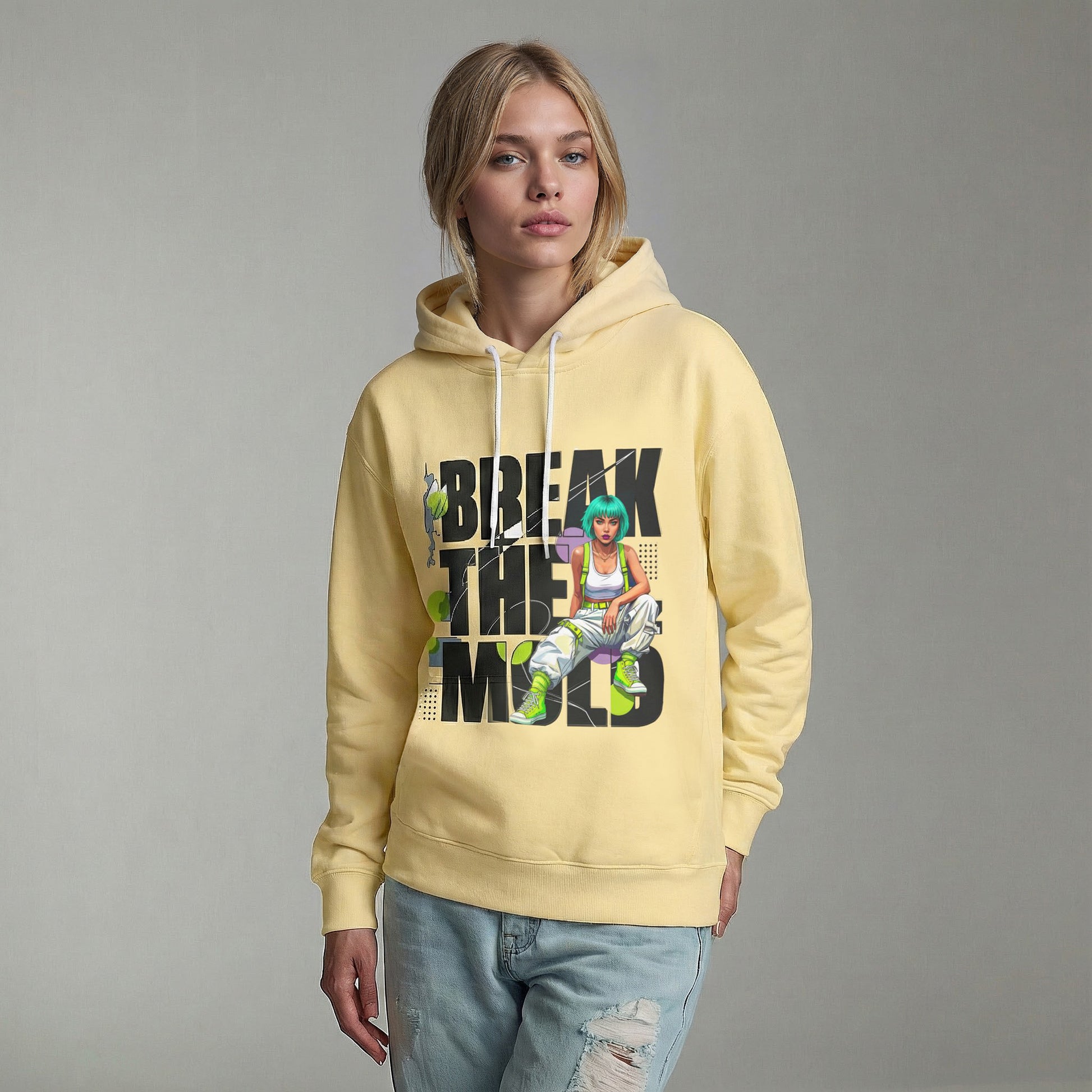 Break The Mold Hoodie | Bold Typography, Neon Accent by Printify