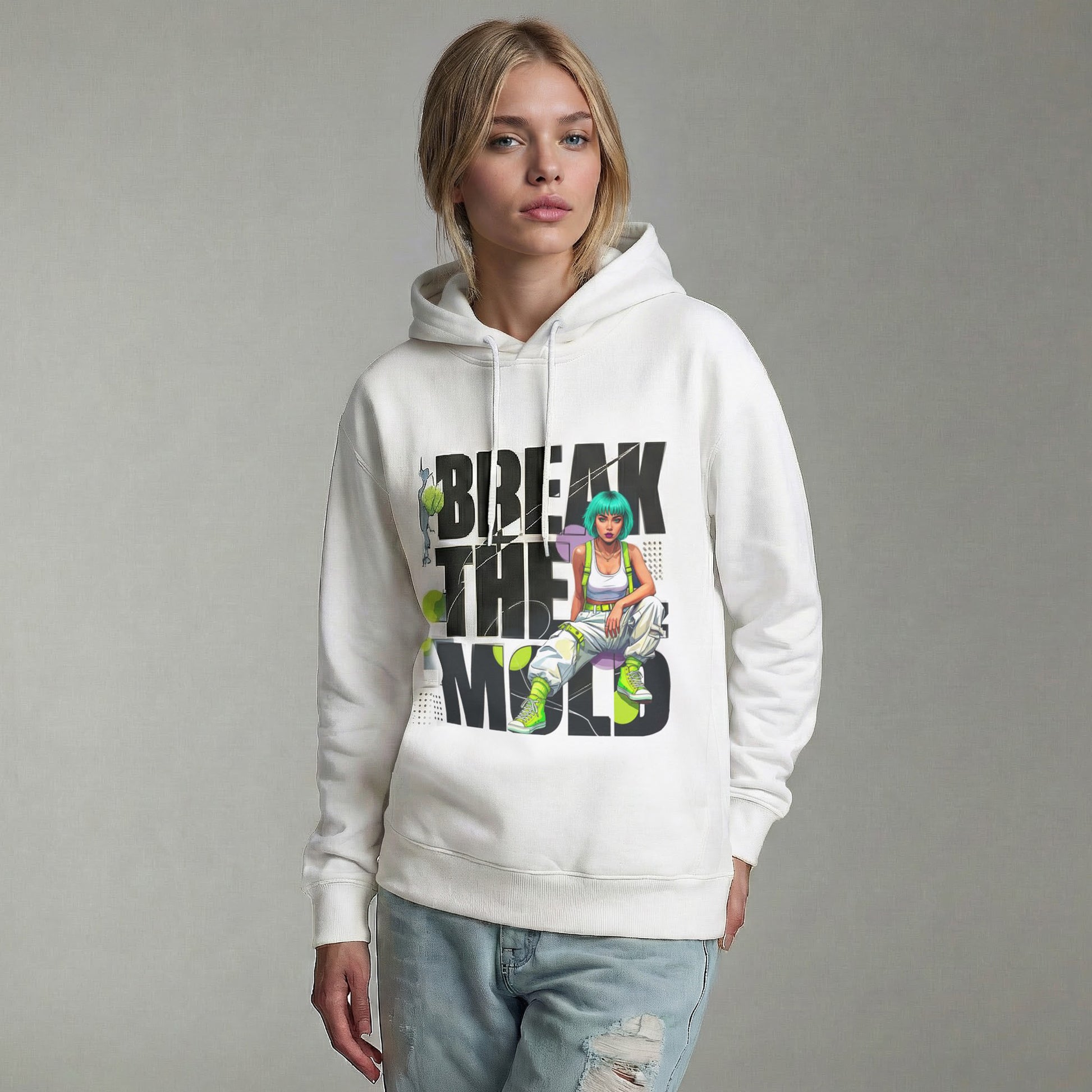 Break The Mold Hoodie | Bold Typography, Neon Accent by Printify