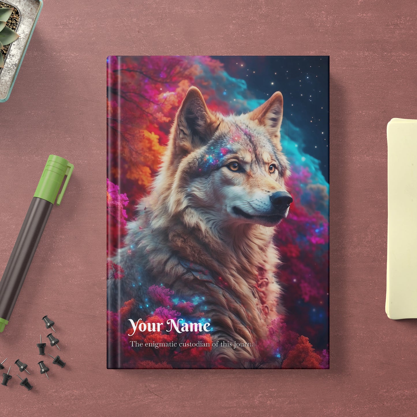 Personalized Nature A5 Notebook, Animal Art Gift -Celestial Wolf Journal