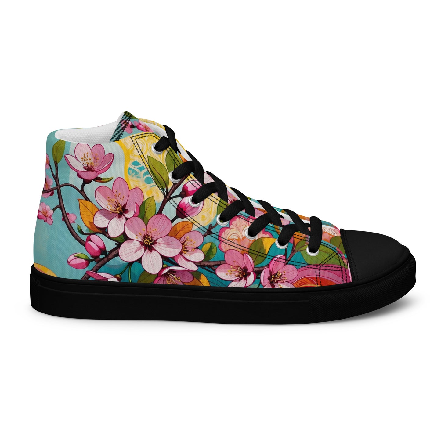 Women’s Floral High Top Sneakers – Colorful Canvas Streetwear Shoes