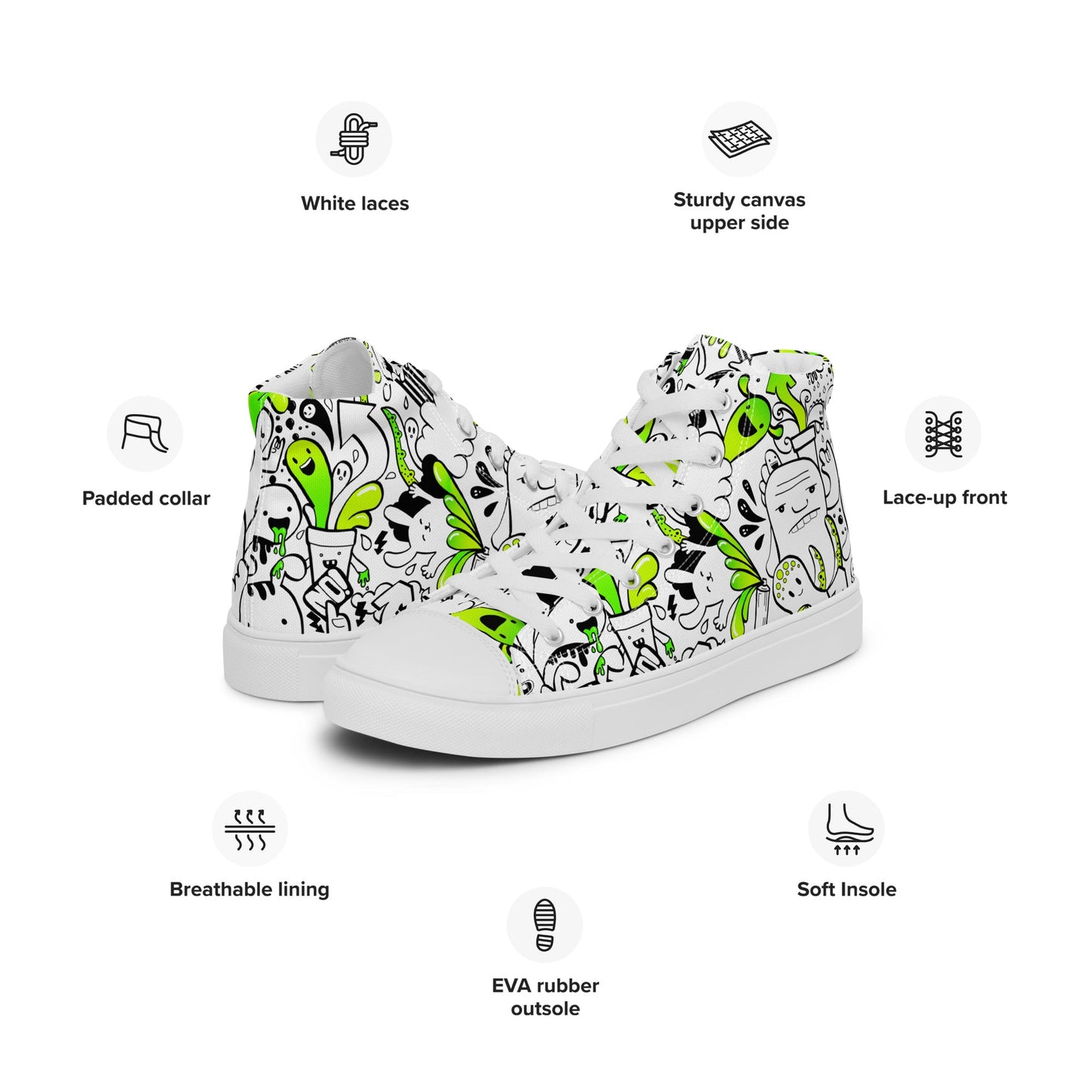 Women’s high top canvas shoes - Doodles - Shoes